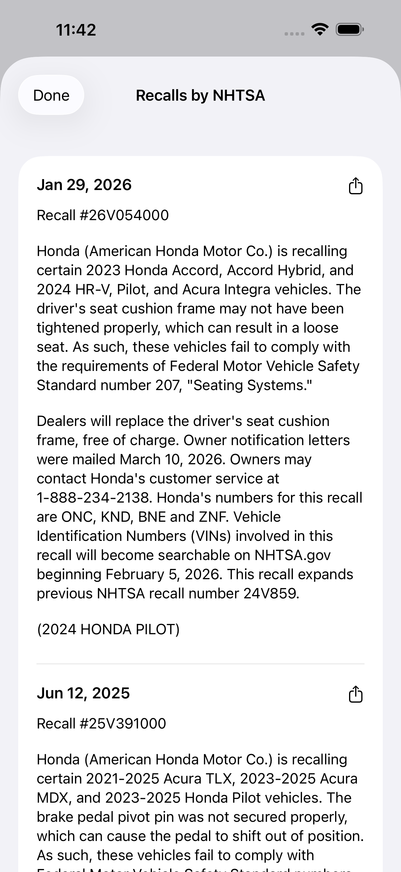 NHTSA safety recalls for a vehicle